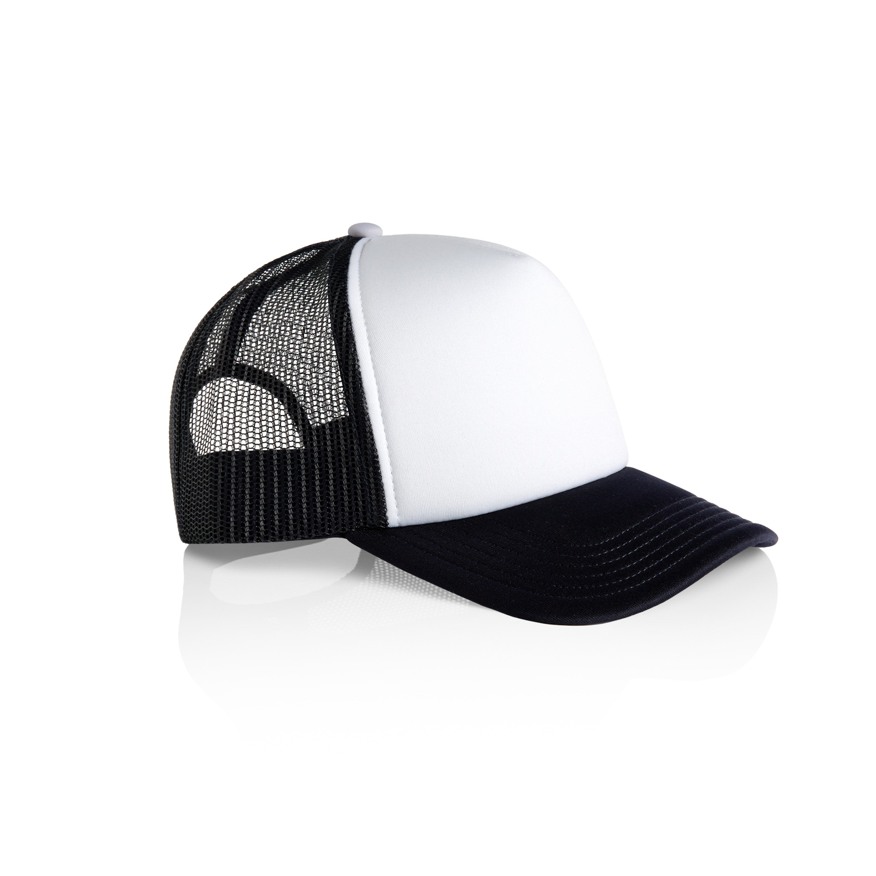Frame Foam 2-Tone Trucker | Arena Custom Blanks - Arena Prints - Angle - White - Navy - White