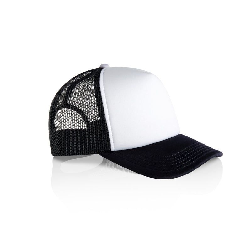 Frame Foam 2-Tone Trucker | Arena Custom Blanks - Arena Prints - Angle - White - Navy - White