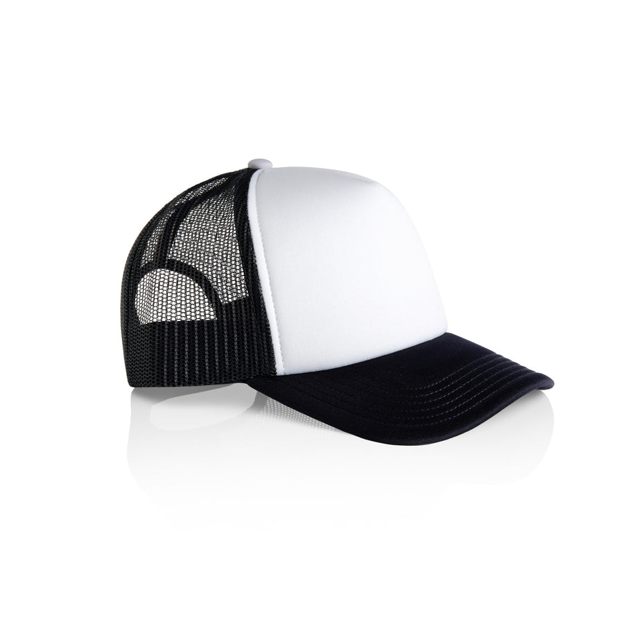 Frame Foam 2-Tone Trucker | Arena Custom Blanks - Arena Prints - Angle - White - Navy - White