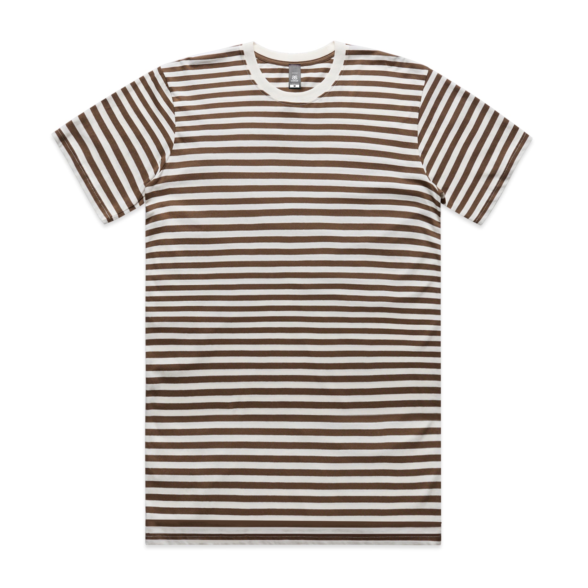 Men's Staple Stripe Tee Shirt | Arena Custom Blanks - Arena Prints - Front - Walnut - Brown - Natural - White