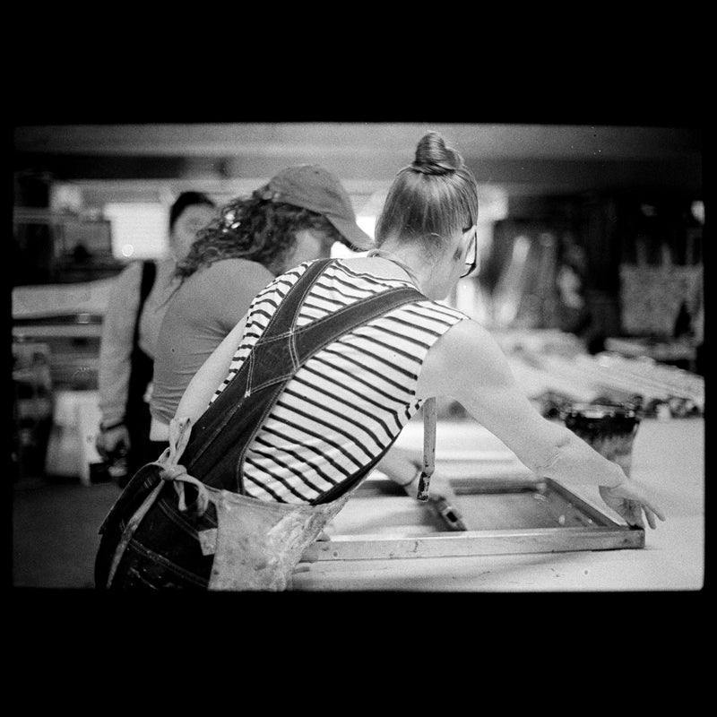 Screen printing workshop in black and white
