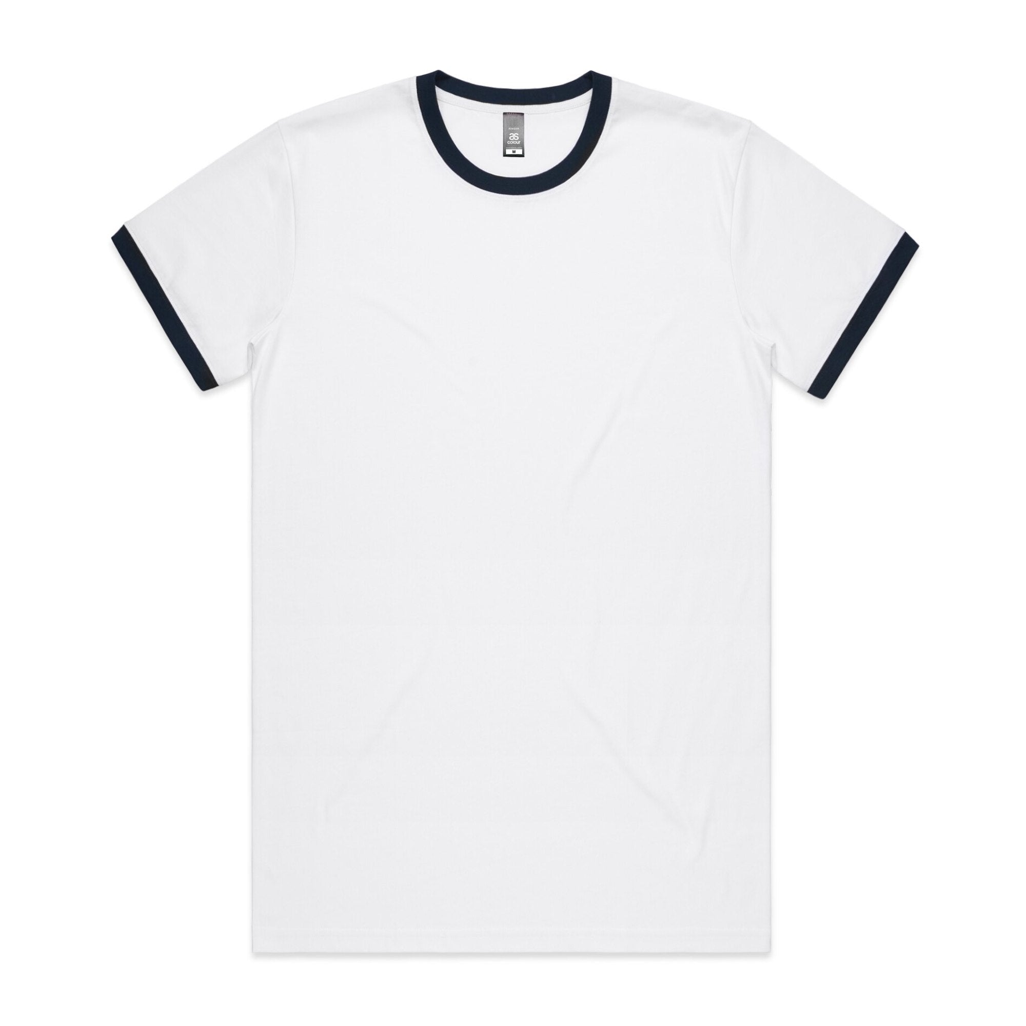 Men's Staple Ringer Tee Shirt | Arena Custom Blanks - Arena Prints - Front - White - Navy - White