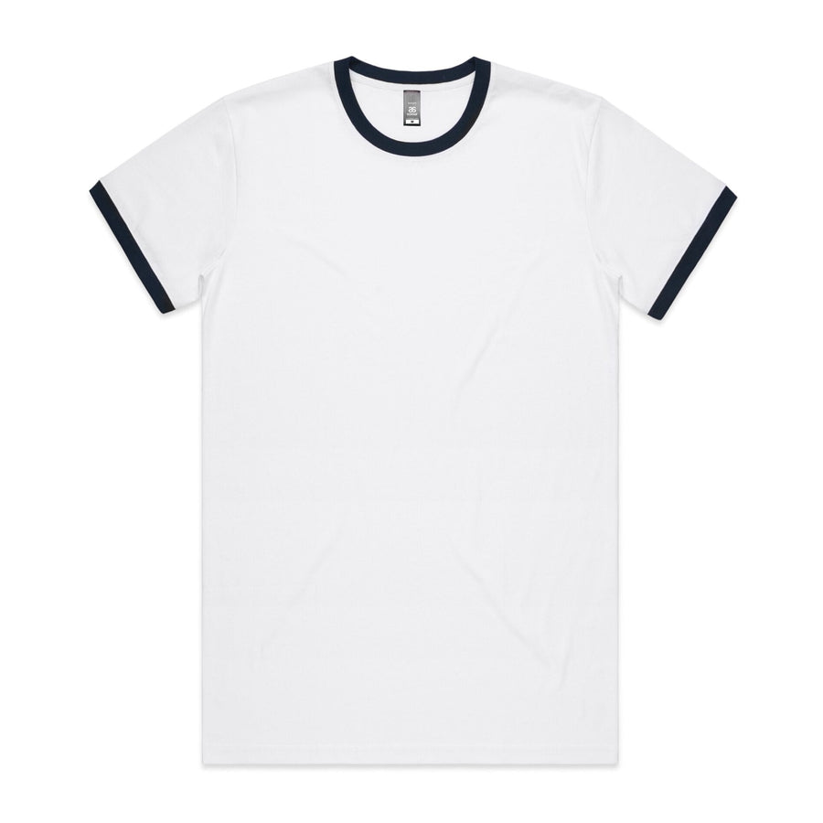 Men's Staple Ringer Tee Shirt | Arena Custom Blanks - Arena Prints - Front - White - Navy - White